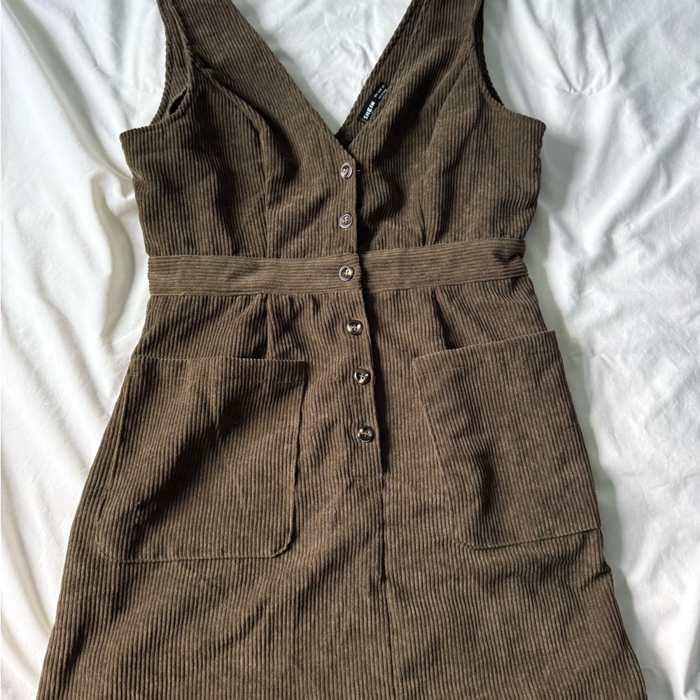 SHEIN Olive Corduroy Midi Dress